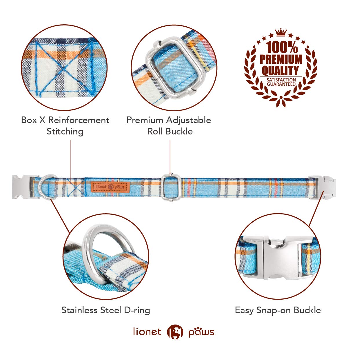 Lionet Paws dog collar shown with the detachable bowtie removed.
