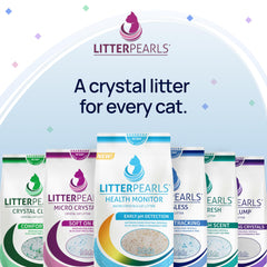 Back label view of the Litter Pearls TracksLess crystal cat litter bag