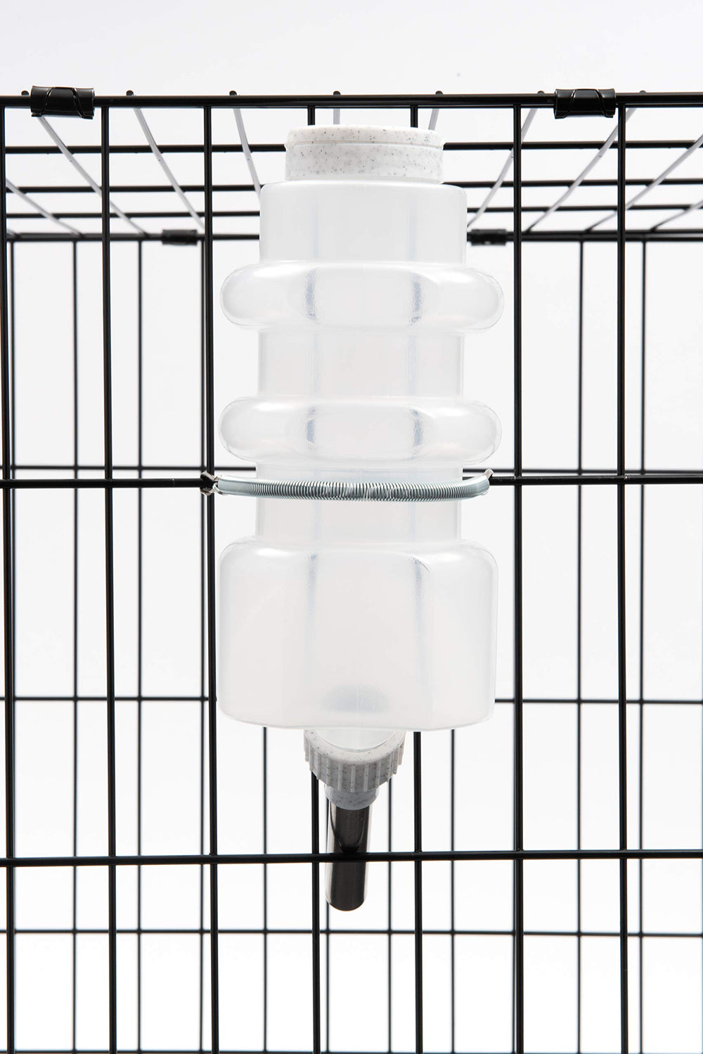 Lixit dog water bottle mounted inside a crate.