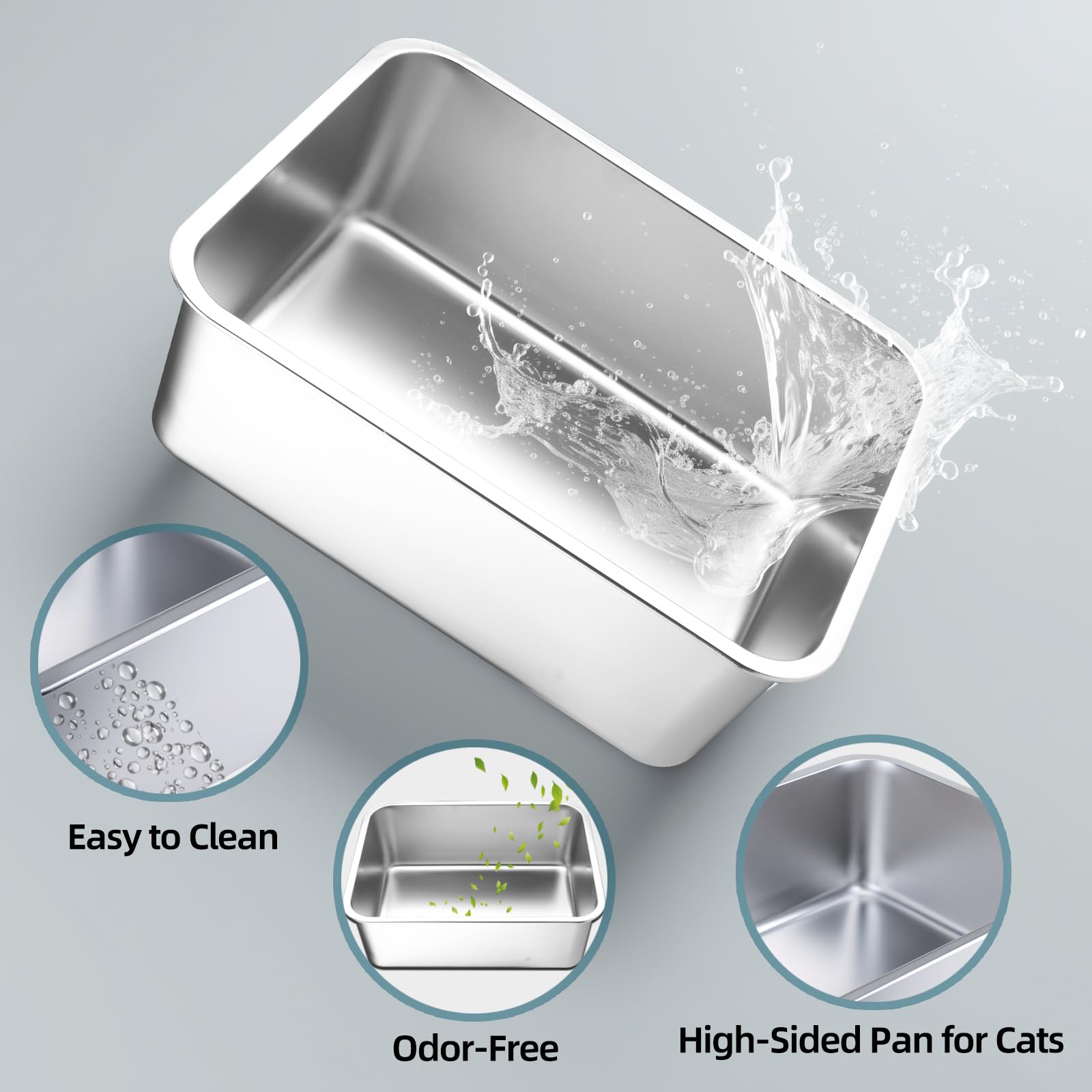 LOPYK stainless steel cat litter box interior showing its smooth surface.