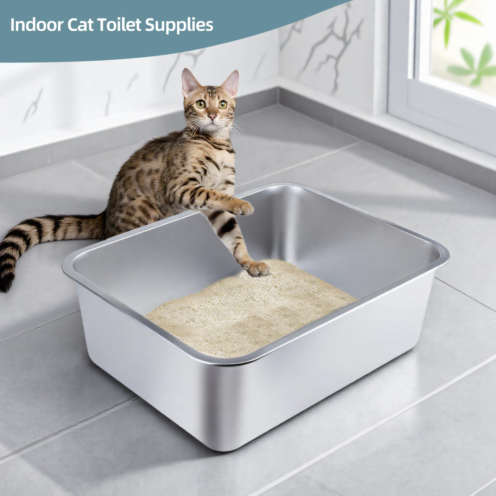 LOPYK stainless steel cat litter box shown in use by a rabbit.