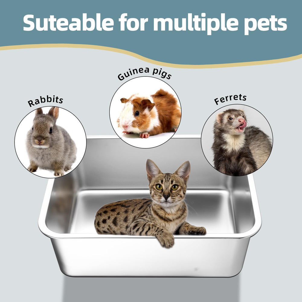 LOPYK stainless steel cat litter box close-up showing its rounded edge and reinforced rim.