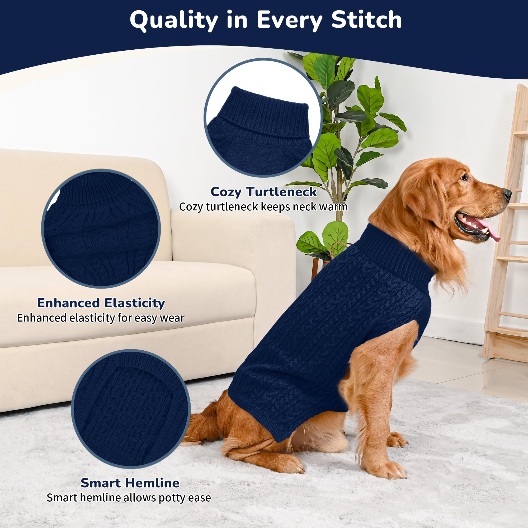 Lorehelina dog sweater in blue, highlighting its cable-knit appearance.