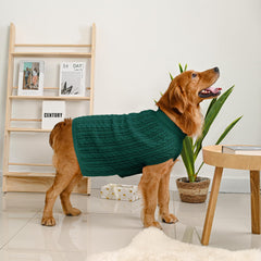 Lorehelina dog sweater high belly cut shown from underneath.