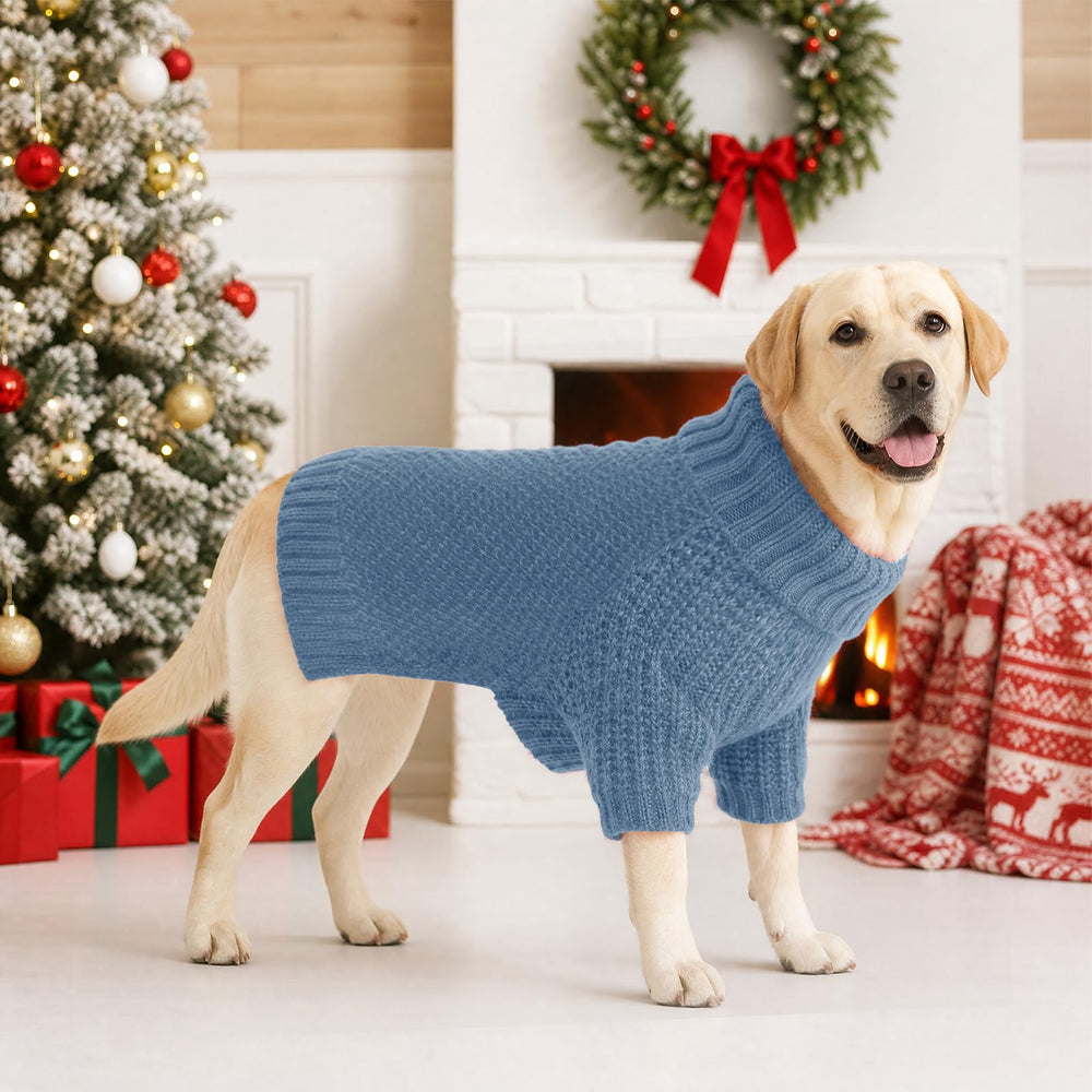 Lorehelina dog sweater shown in navy.