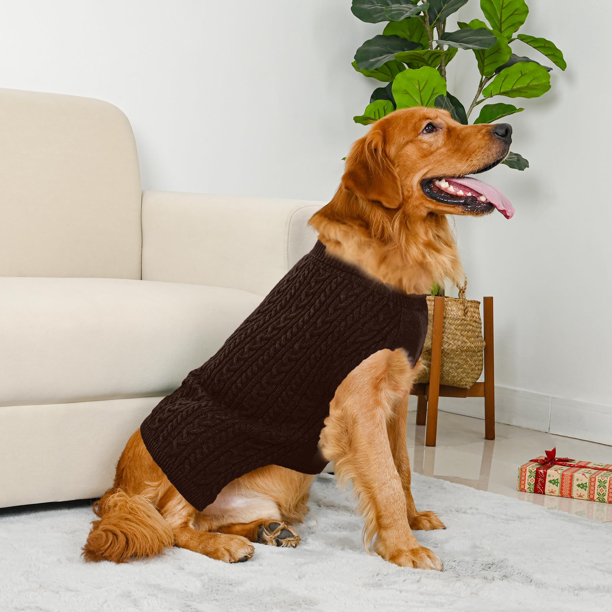 Lorehelina Dog Sweater color options in oatmeal and brown.