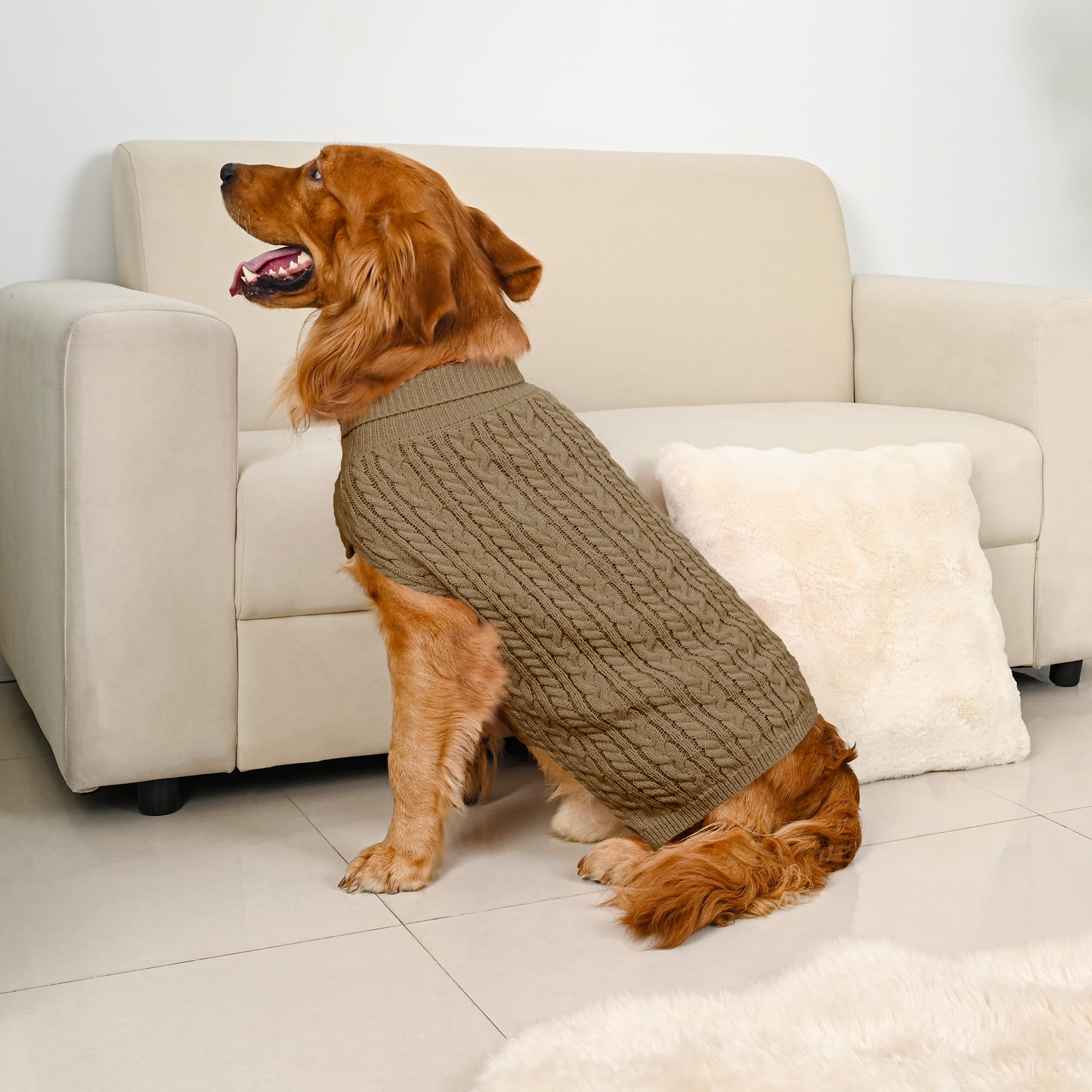 Lorehelina dog sweater two-pack displaying the red and brown sweaters together.