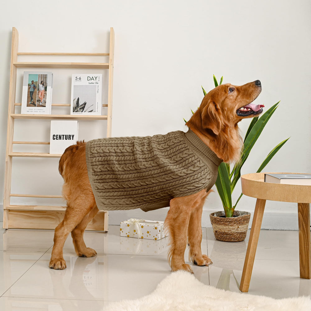 Lorehelina dog sweater detail showing its sleeveless turtleneck design.