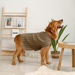 Lorehelina dog sweater detail showing its sleeveless turtleneck design.