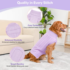 Lorehelina dog sweater showing the turtleneck neckline.