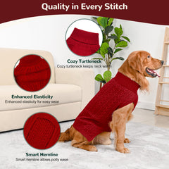 Lorehelina dog sweater turtleneck and sleeveless neckline shown up close.