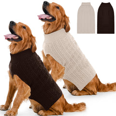 Lorehelina Dog Sweater 2 Pack shown from the front in oatmeal and brown.
