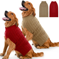 Lorehelina dog sweater two-pack shown from the front in red and brown.