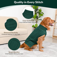 Lorehelina dog sweater shown being worn by a dog.