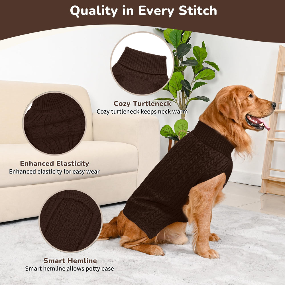 Lorehelina Dog Sweater shown being worn by a large dog.
