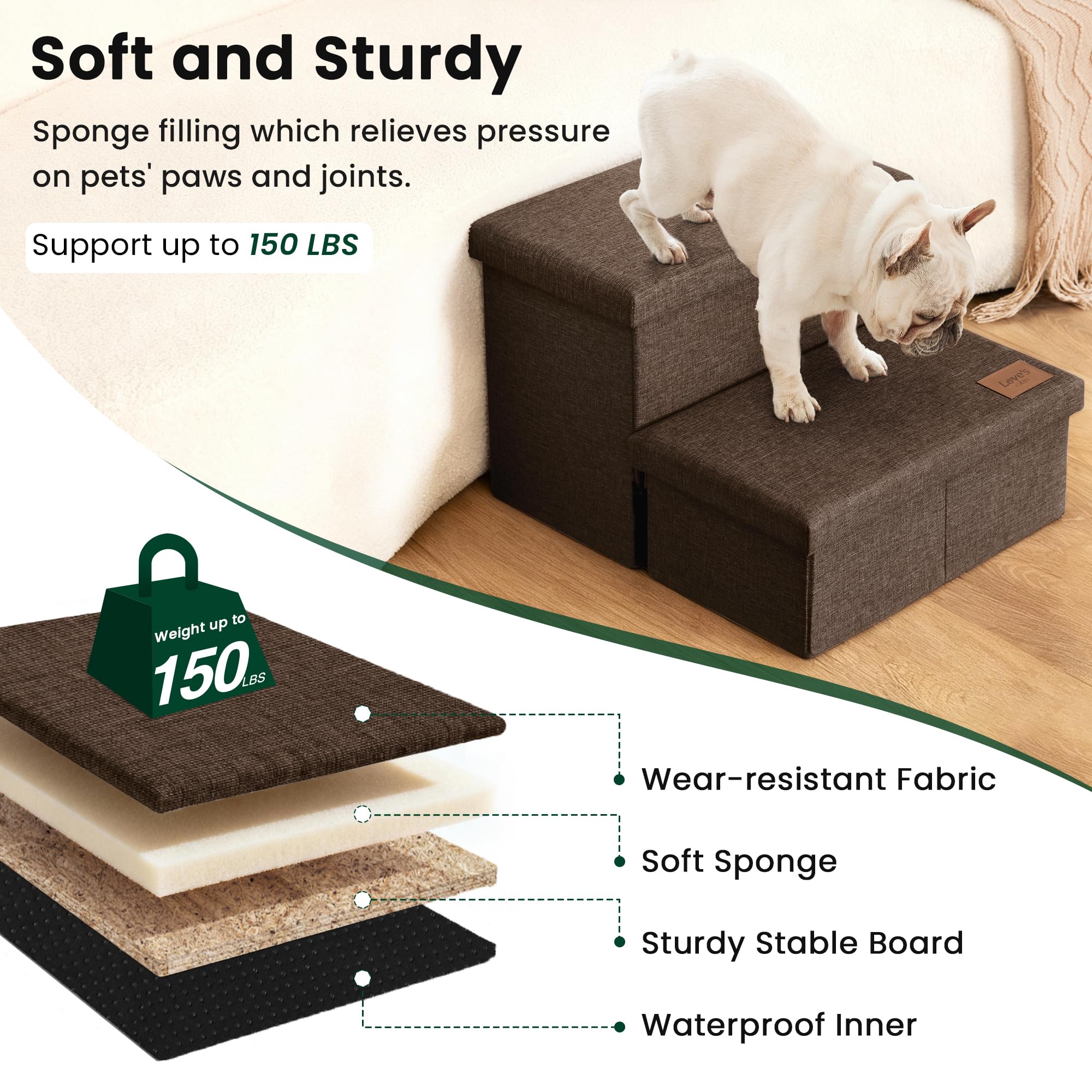 Love's cabin dog stairs shown folded for storage.