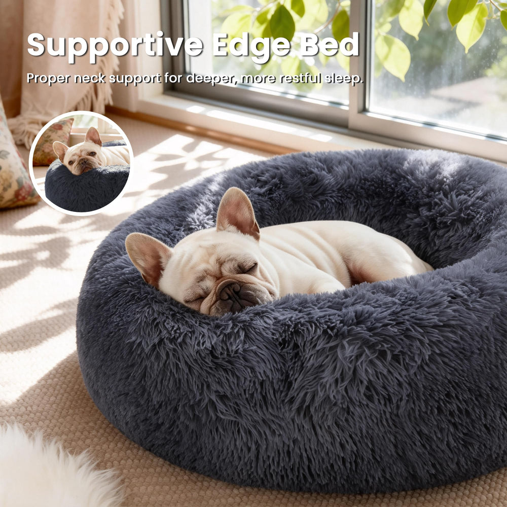 Love's cabin cat bed viewed from above to show its round donut shape.