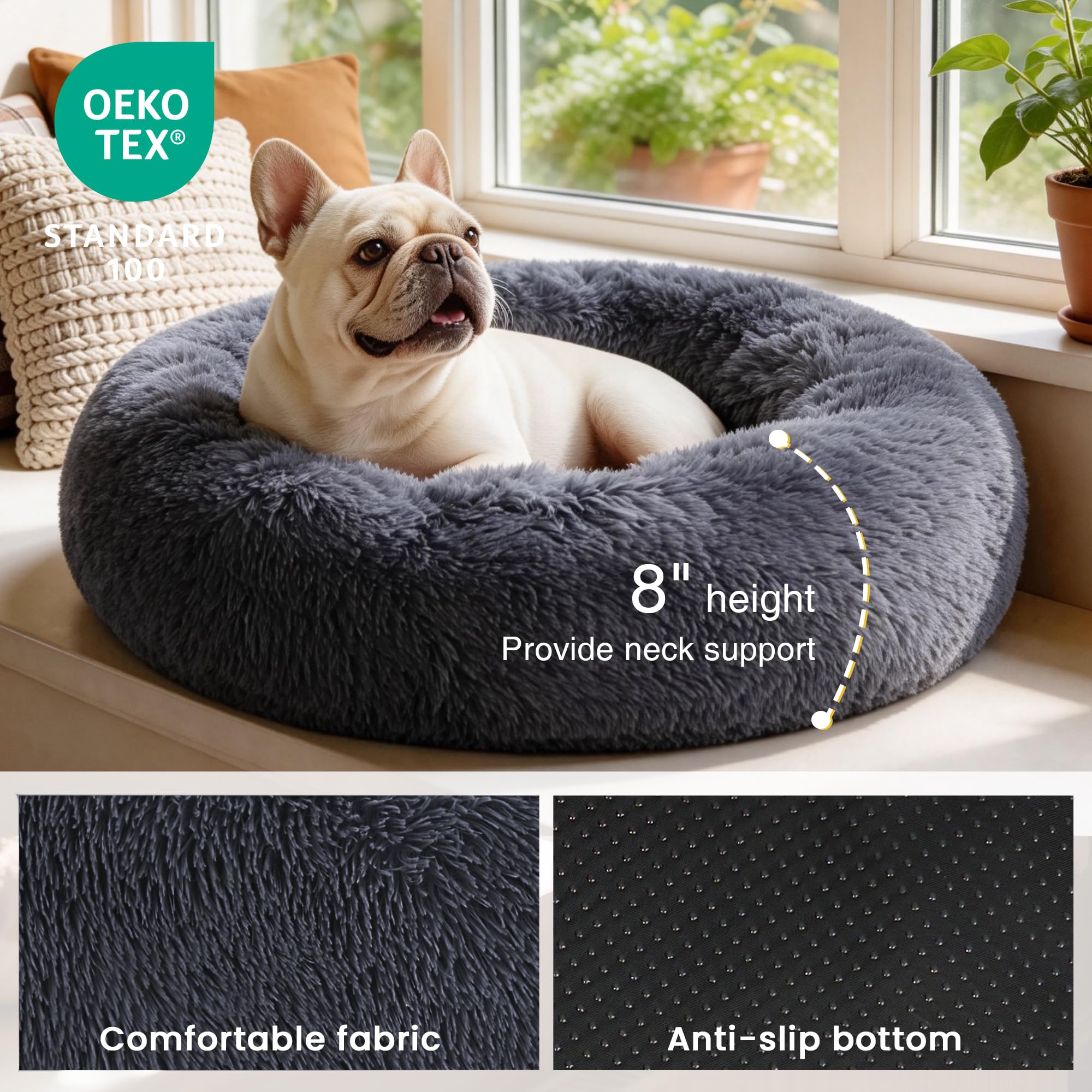 Love's cabin cat bed detail showing the raised, nest-like rim.