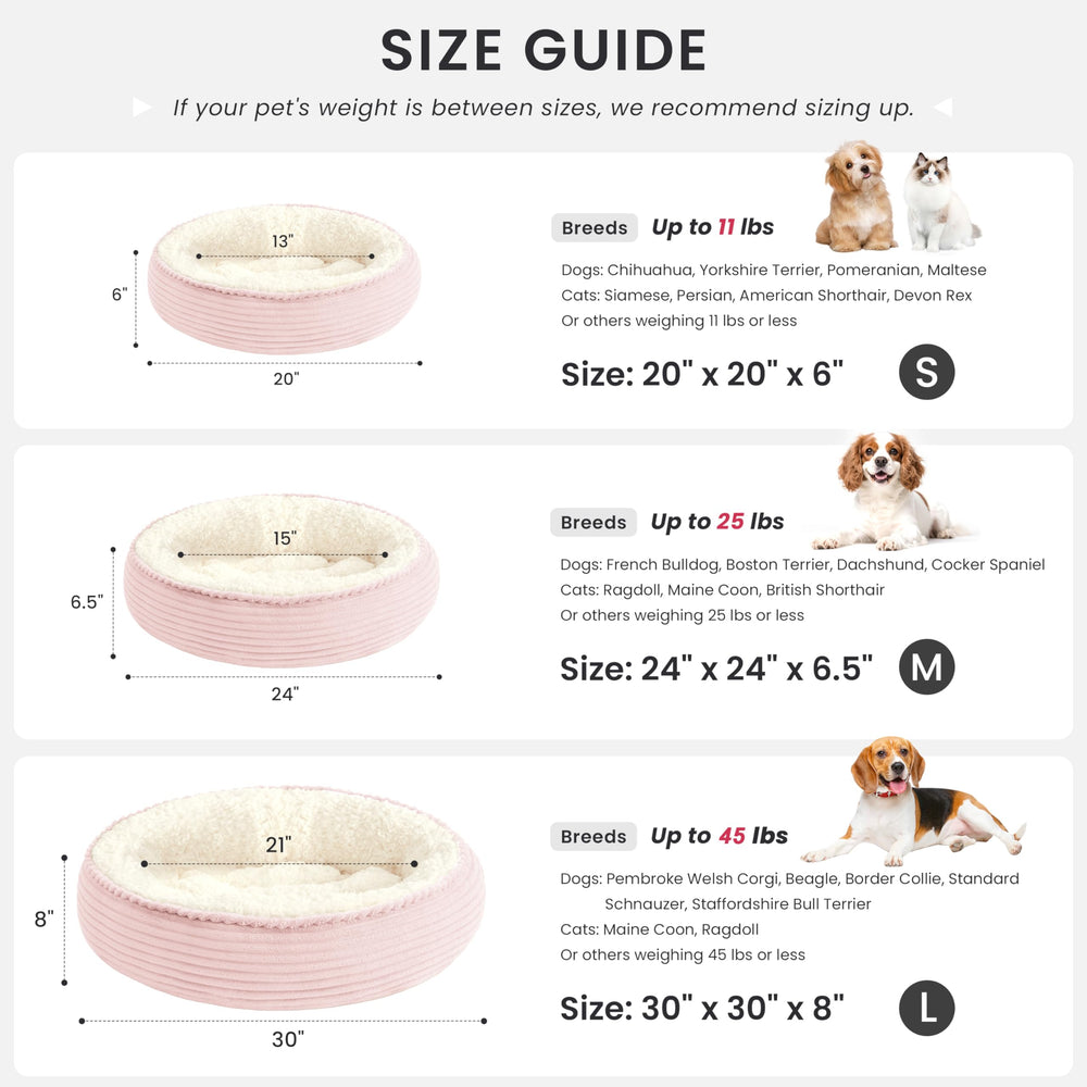Love's cabin donut pet bed with a close-up view of its fabric.
