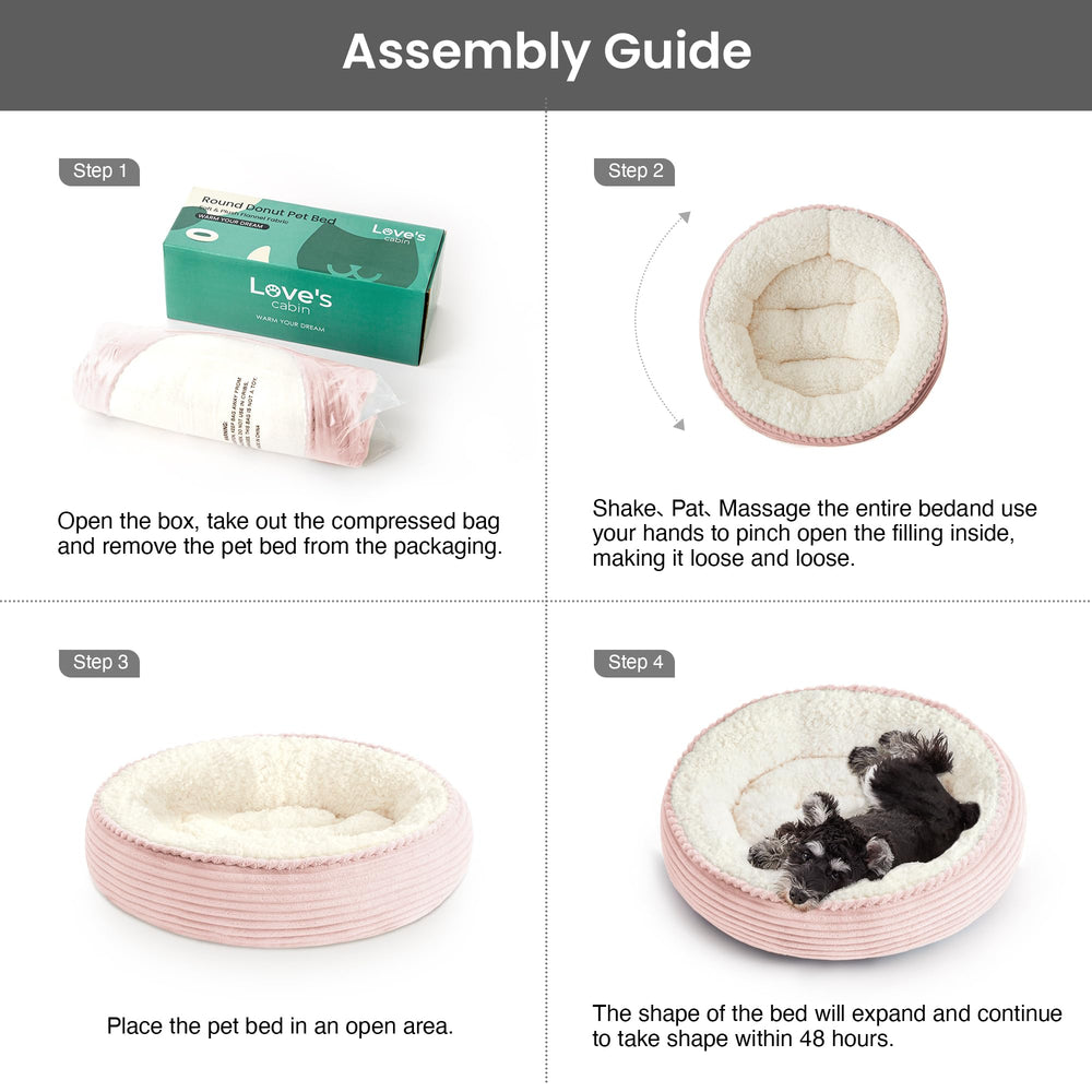 Love's cabin donut pet bed in its light pink color.