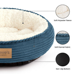 Love's cabin donut pet bed with its raised rim visible from the side.
