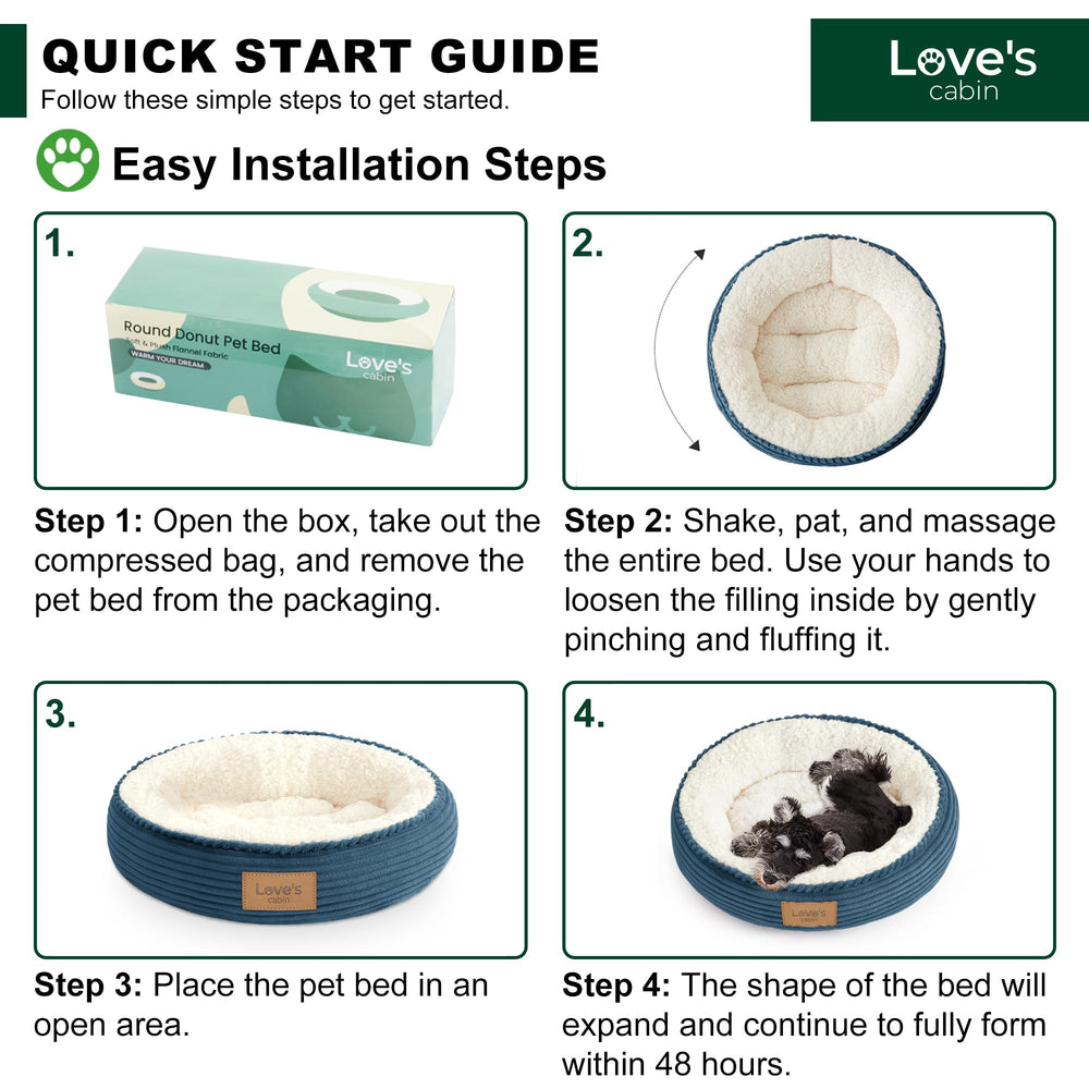 Love's cabin round pet bed shown from an alternate side angle.