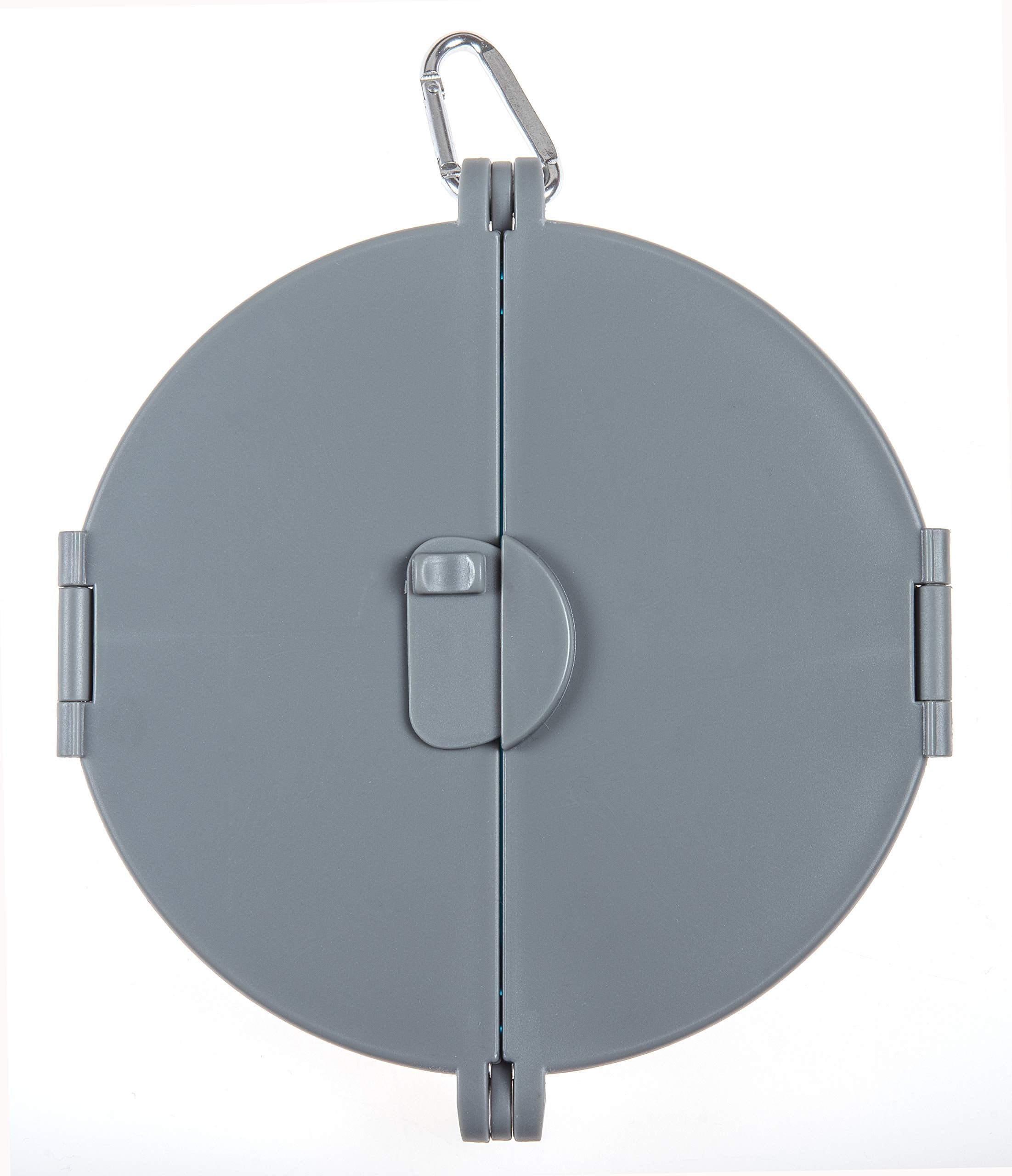 Loving Pets Bella Roma dog bowl with the included carabiner attached.