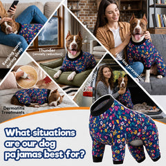 LovinPet dog pajamas modeled on a dog for an example of everyday wear.