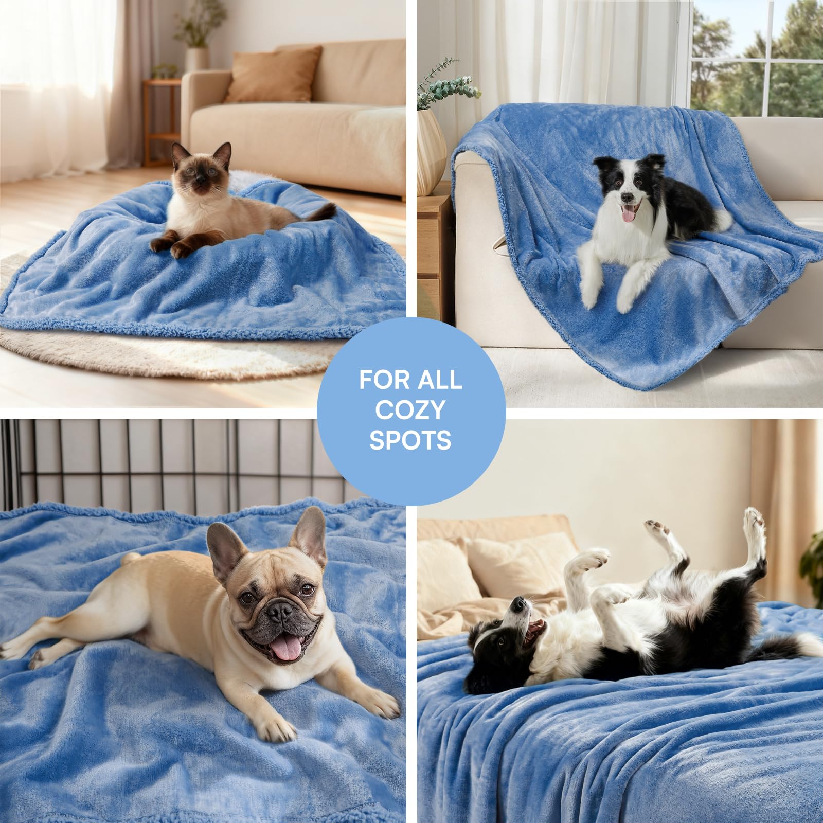 Luciphia waterproof dog blanket laid over a bed.