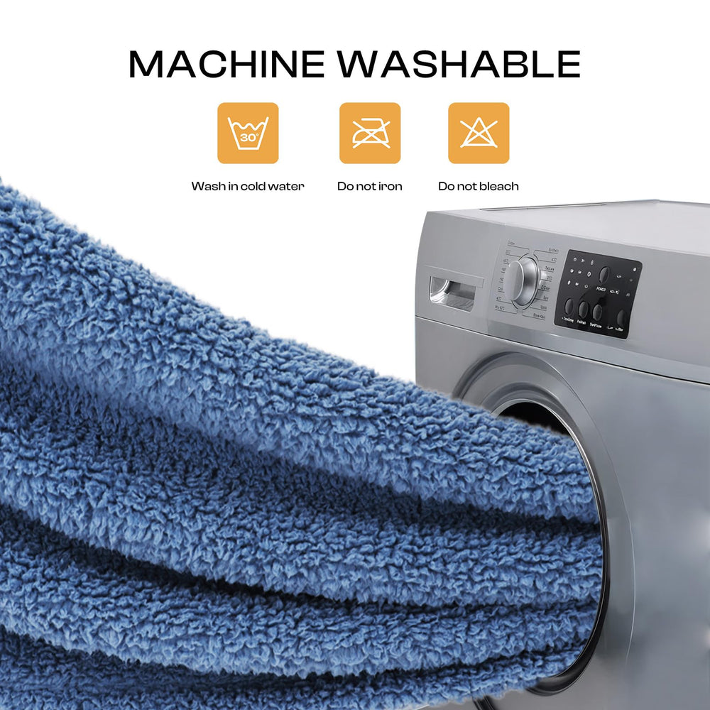 Luciphia pet blanket folded to show its haze blue color.