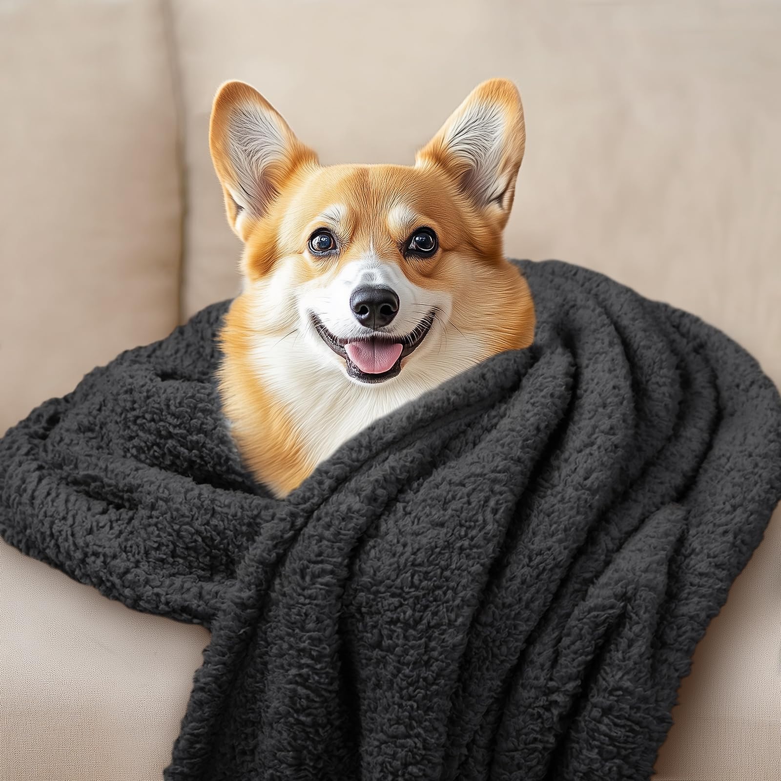 Luciphia pet blanket shown in use as a pet resting cover.