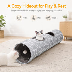 LUCKITTY straight cat tunnel viewed inside to show its soft flannel lining.