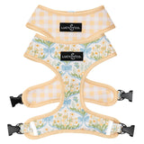 Lucy & Co. dog harness shown from the front in the Sunshine Daffodils print.