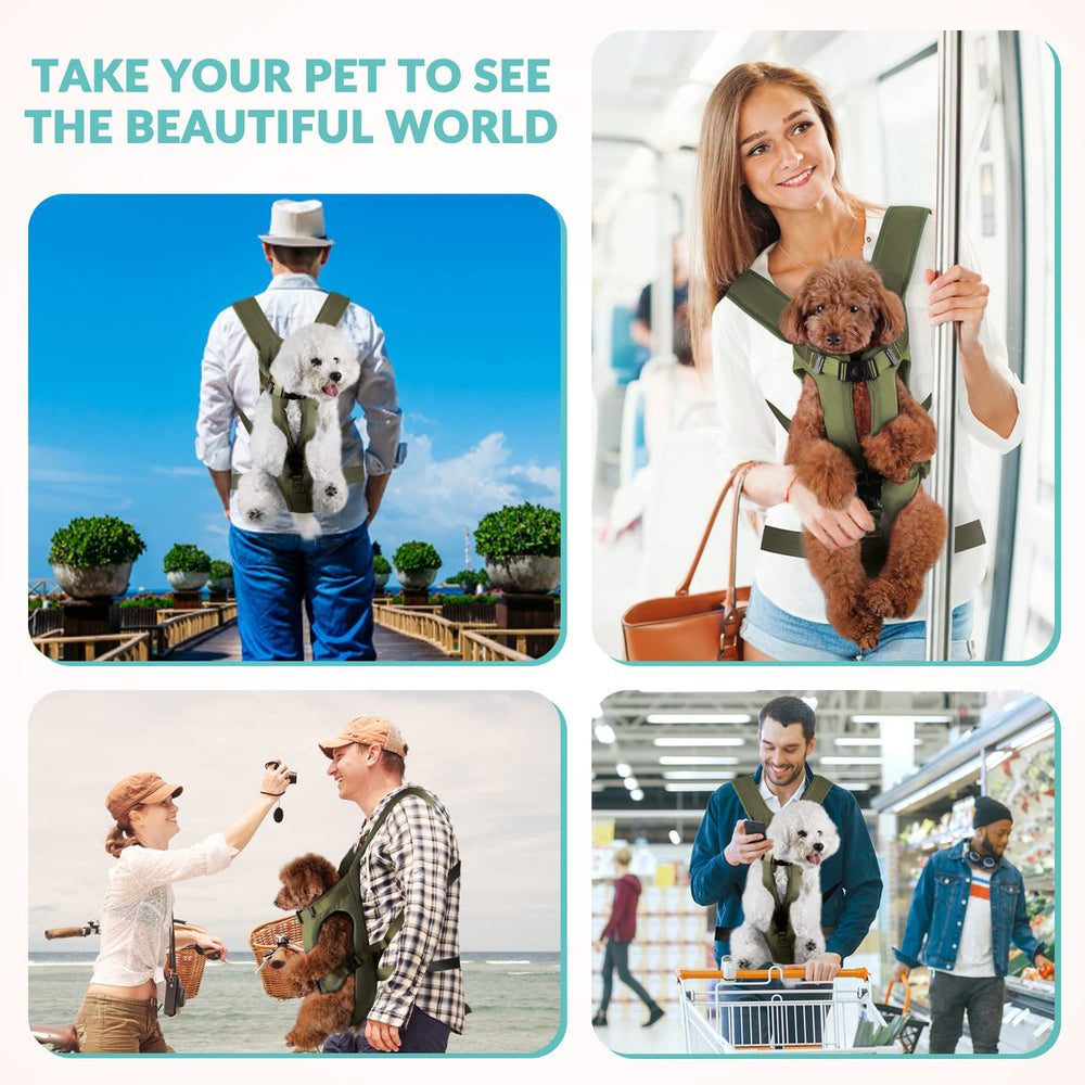 Lukovee Dog Backpack Carrier worn on the front with a dog inside.