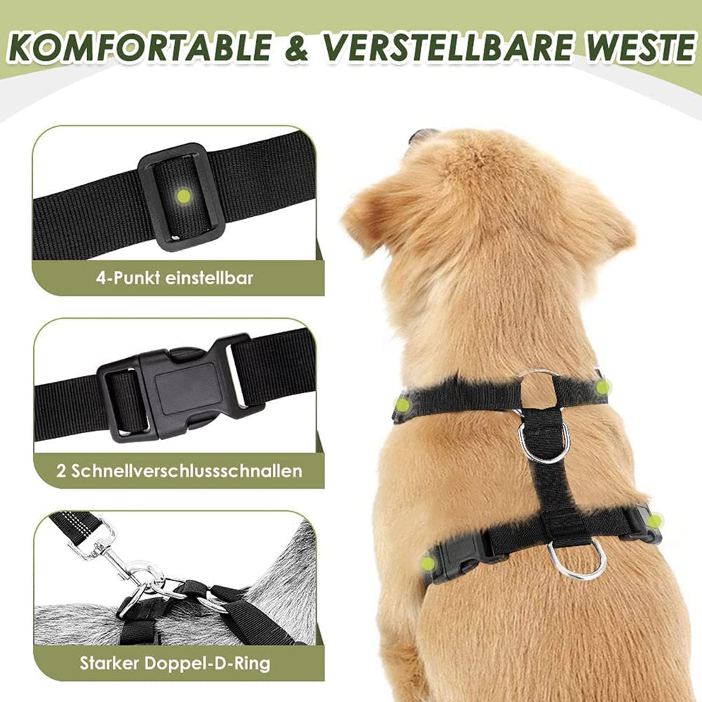 Lukovee dog car harness detail showing its adjustable neck and chest straps.