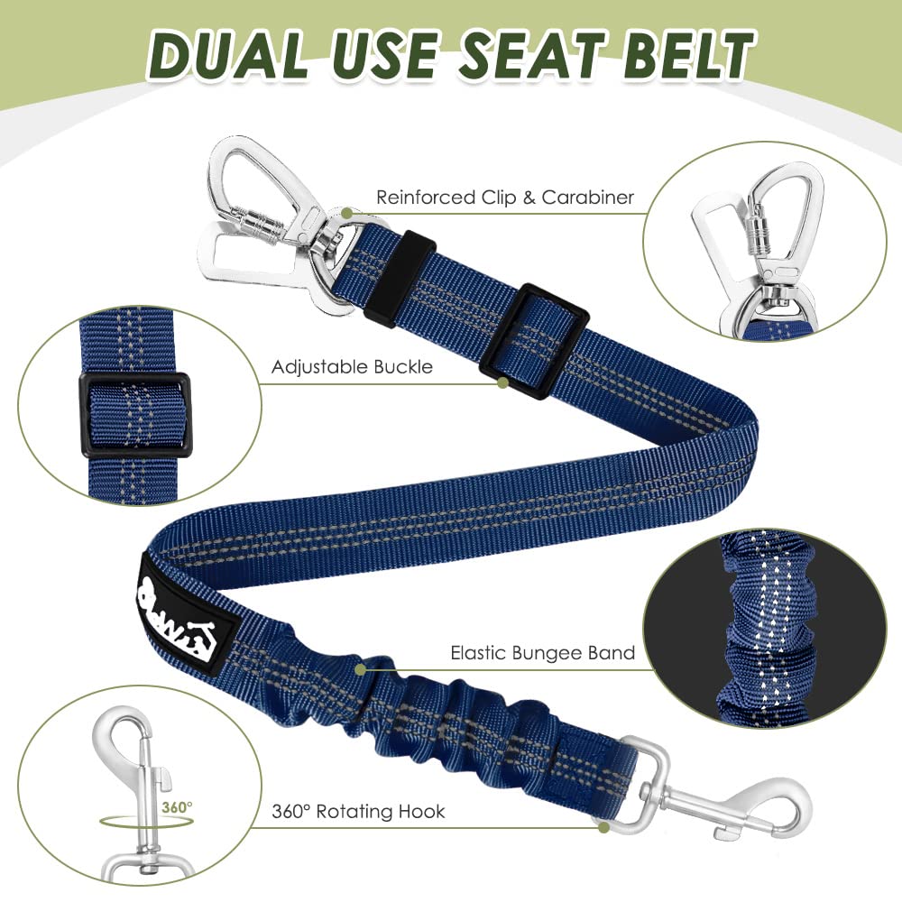 Lukovee dog car harness seat belt connector and carabiner shown together.
