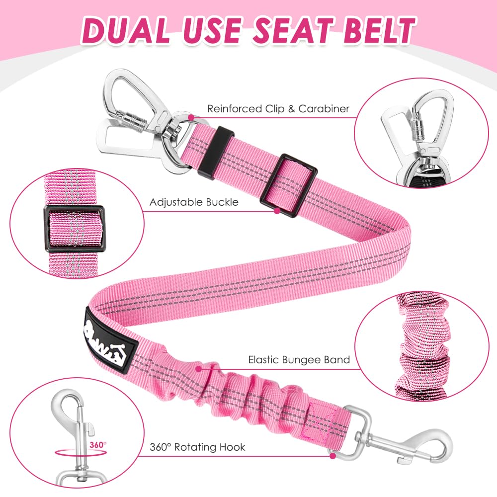 Lukovee dog car harness seat belt showing reflective stitching on the vest.