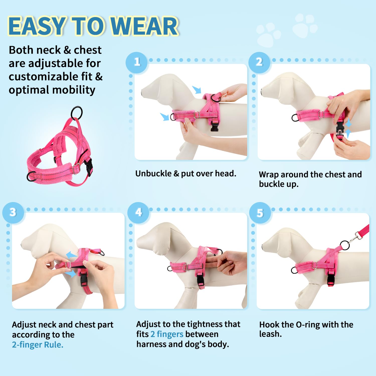 Lukovee small dog harness showing reflective straps for low-light visibility.