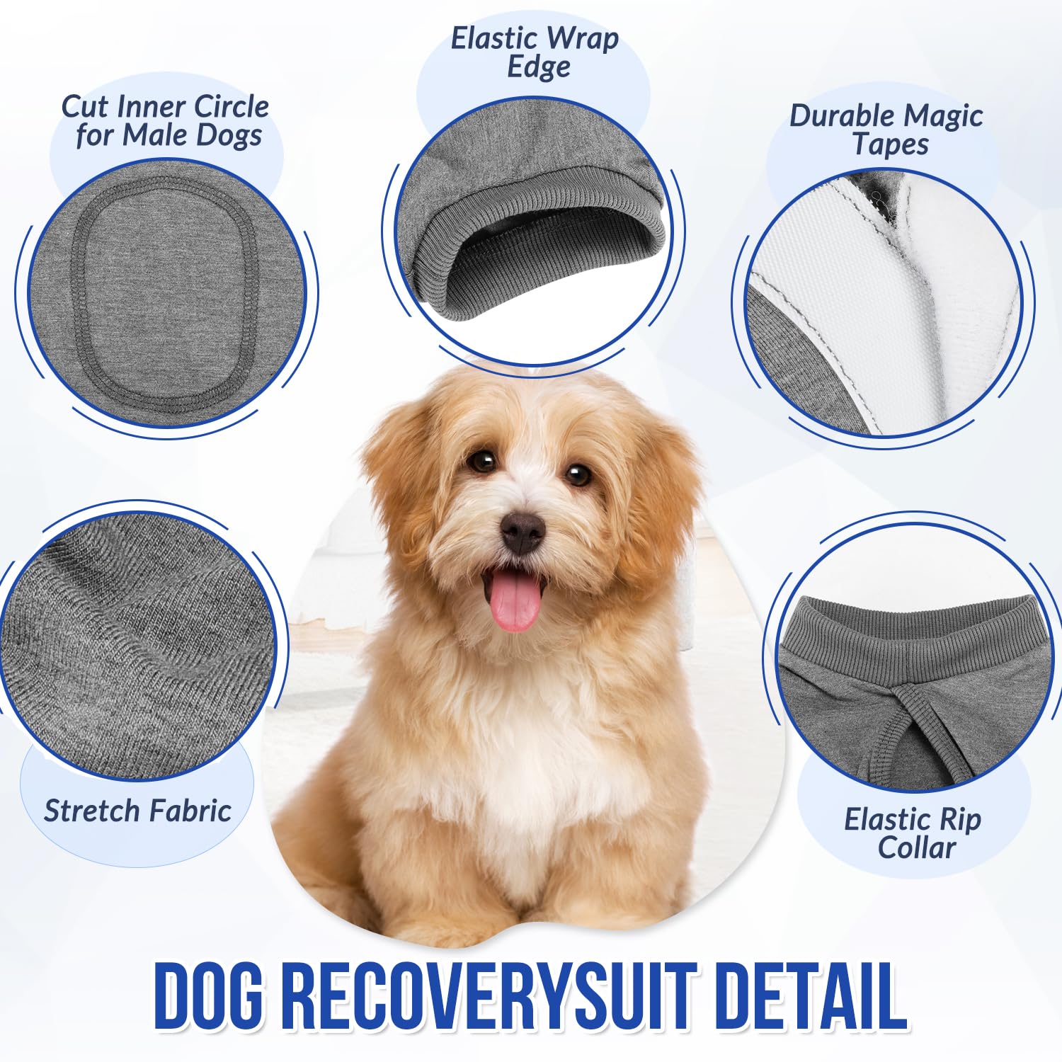 Lukovee dog recovery suit showing its adjustable back hook-and-loop closure.