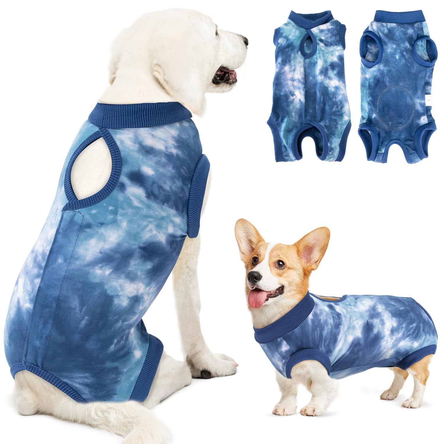 Lukovee dog recovery suit shown from the front.