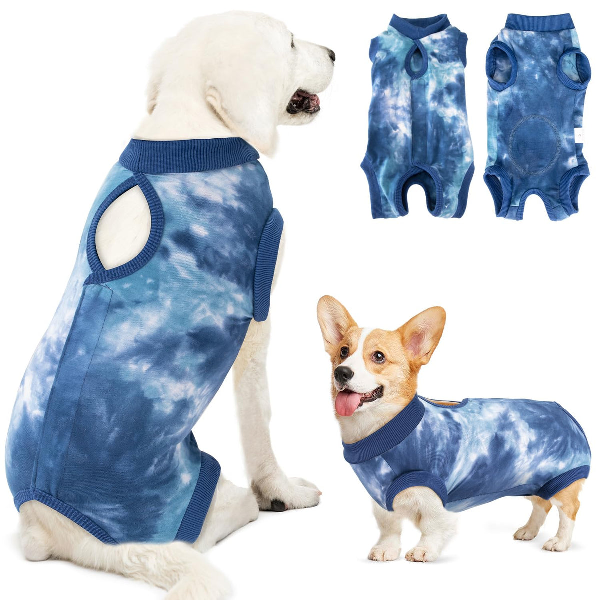 Lukovee dog recovery suit shown from the front.