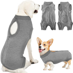Lukovee dog recovery suit shown from the front.