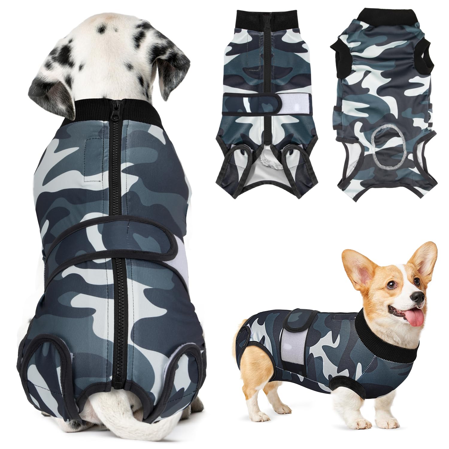 Lukovee dog recovery suit shown from the front.