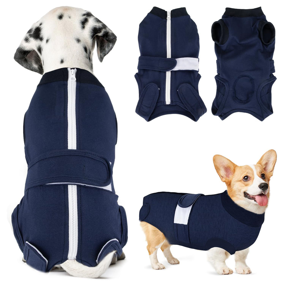 Lukovee dog recovery suit shown from the front.