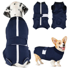 Lukovee dog recovery suit shown from the front.