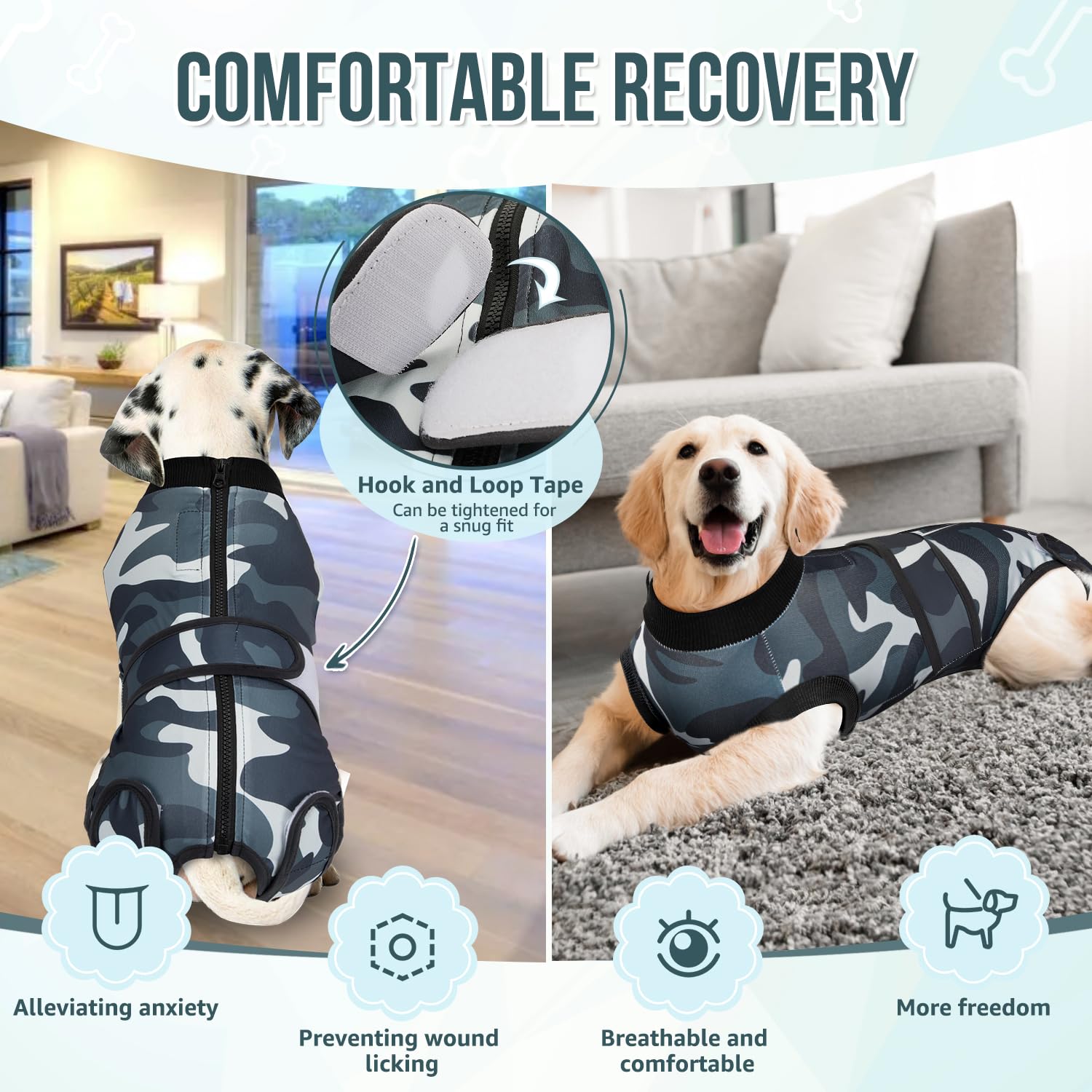 Customizable male-dog area on the Lukovee dog recovery suit.