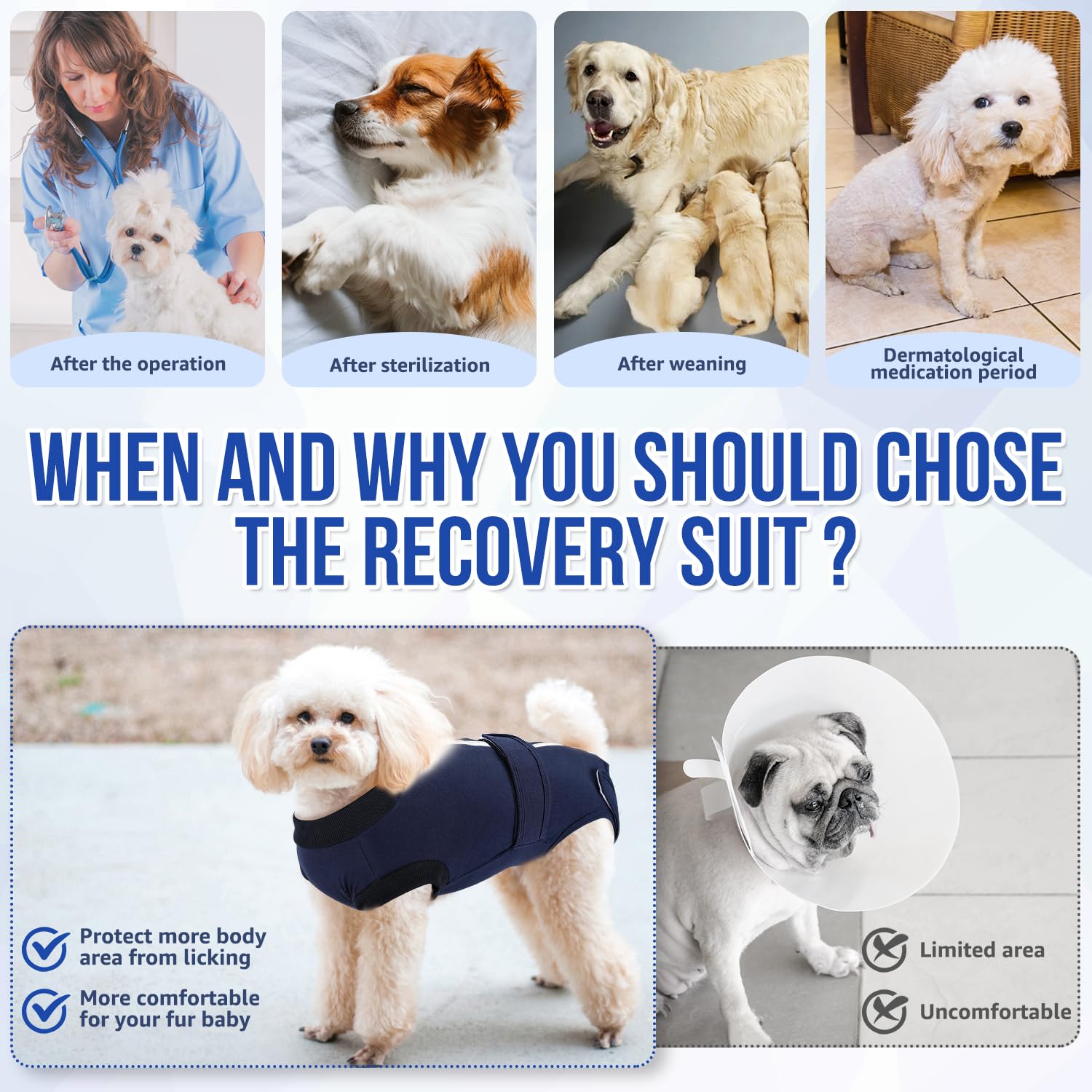Lukovee dog recovery suit showing the customizable area for male dogs.