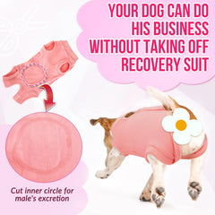Lukovee dog recovery suit rear opening for restroom use.