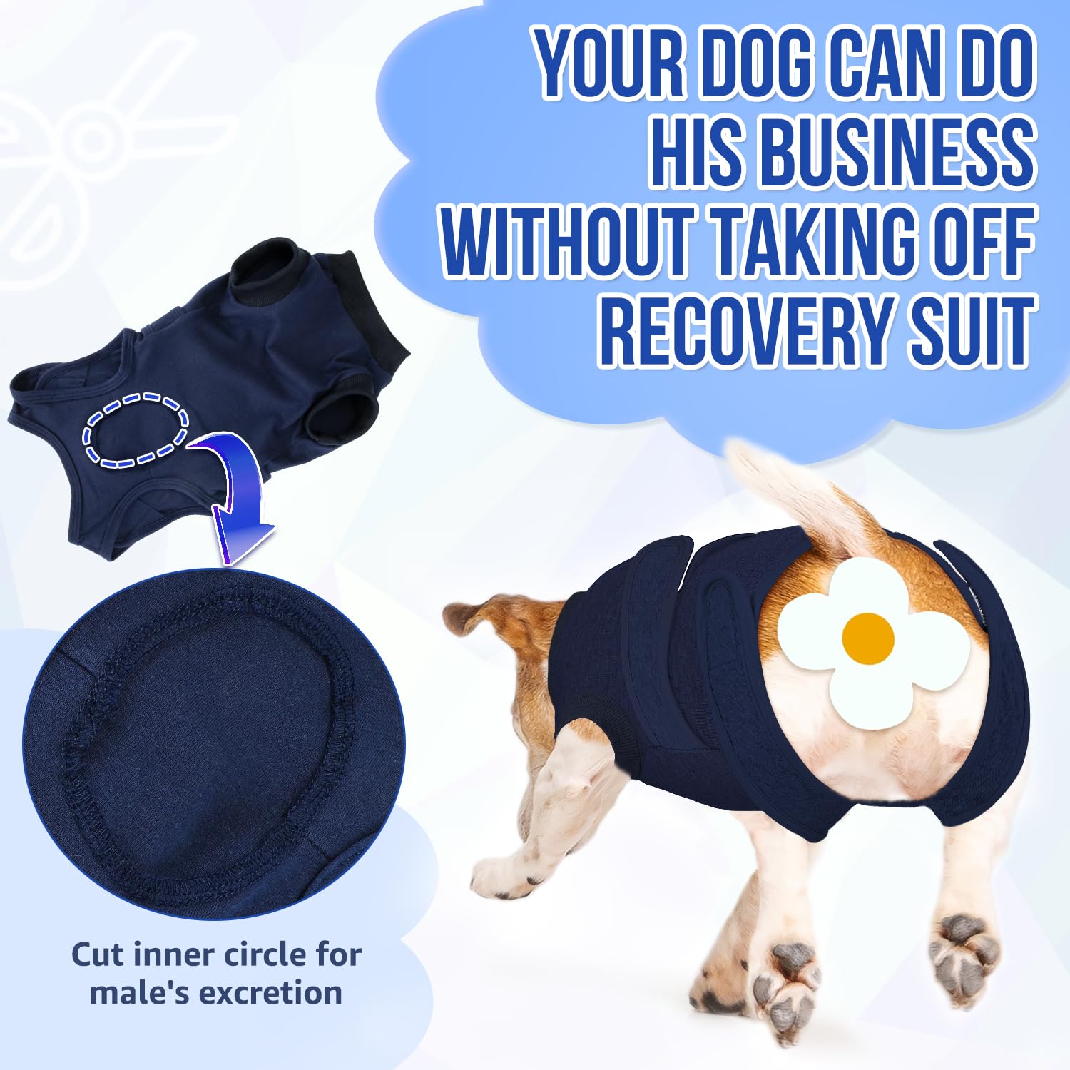 Lukovee dog recovery suit showing the restroom-friendly rear opening.