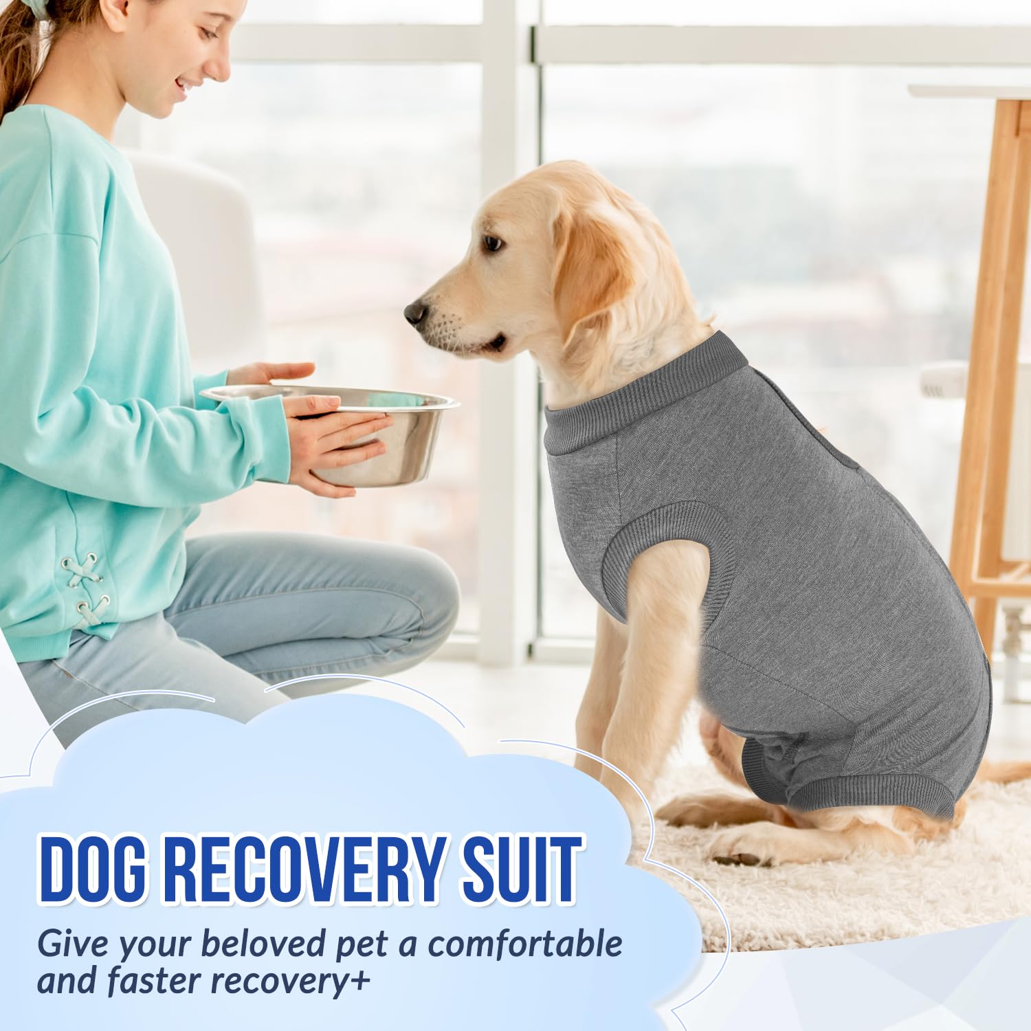 Lukovee dog recovery suit shown from the side.